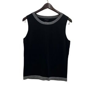 SML Design Sleeveless Knit Top Women Size M‎ Black New Metallic Trim Shell